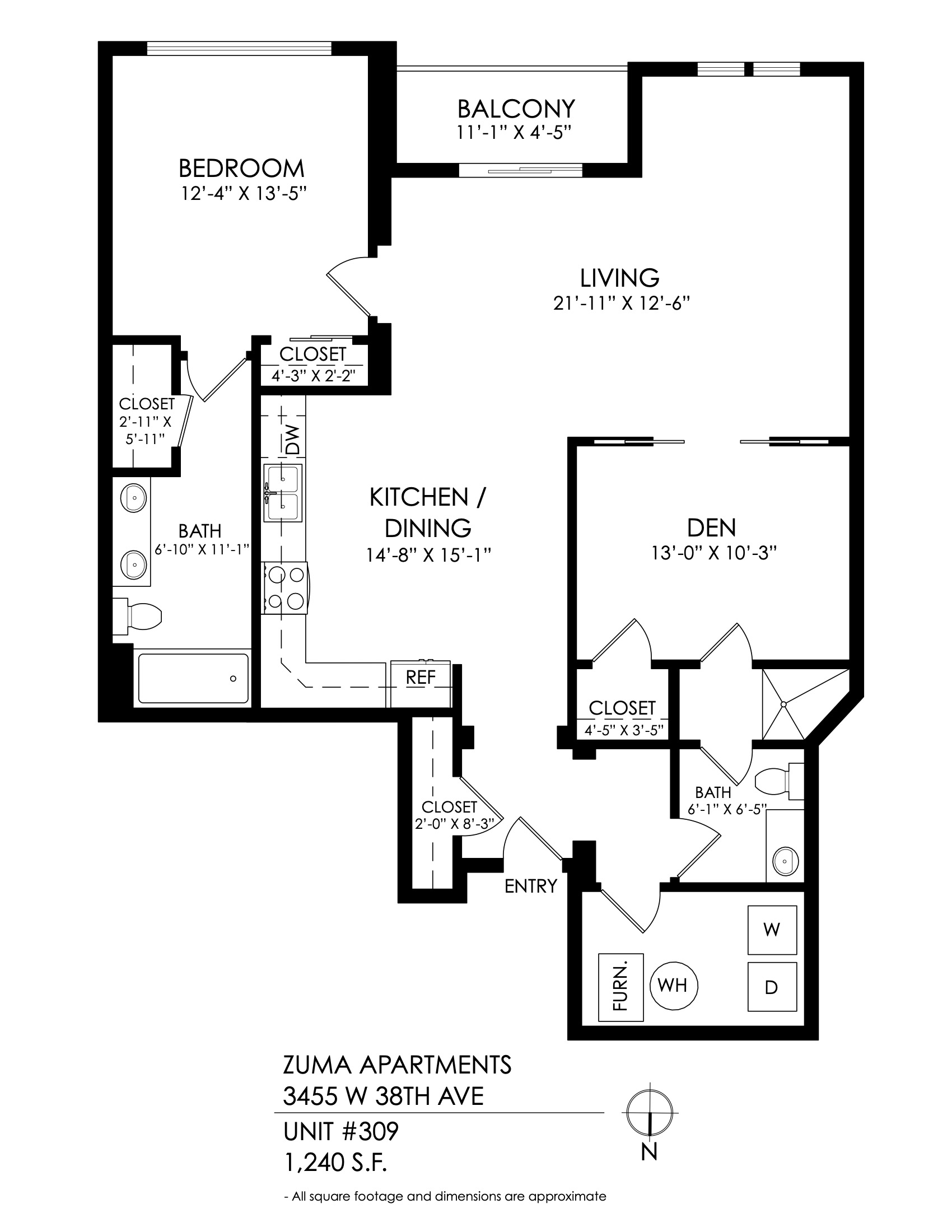 Floor plan for 2 beds, 2 baths, 1230 sqft