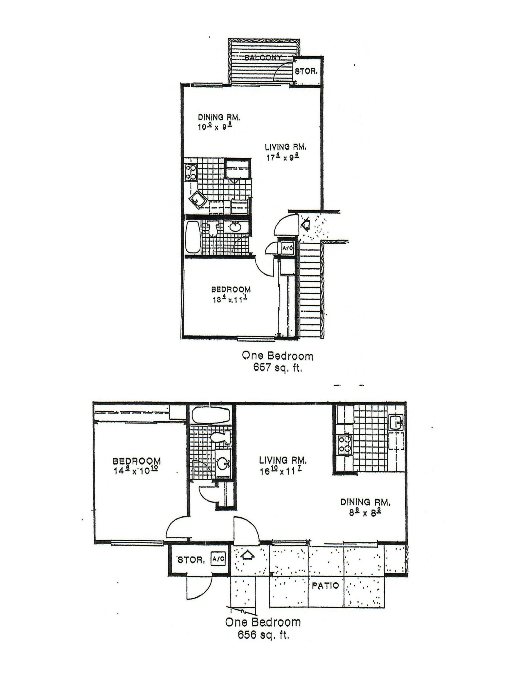 Floor plan for 1 bed, 1 bath, 657 sqft