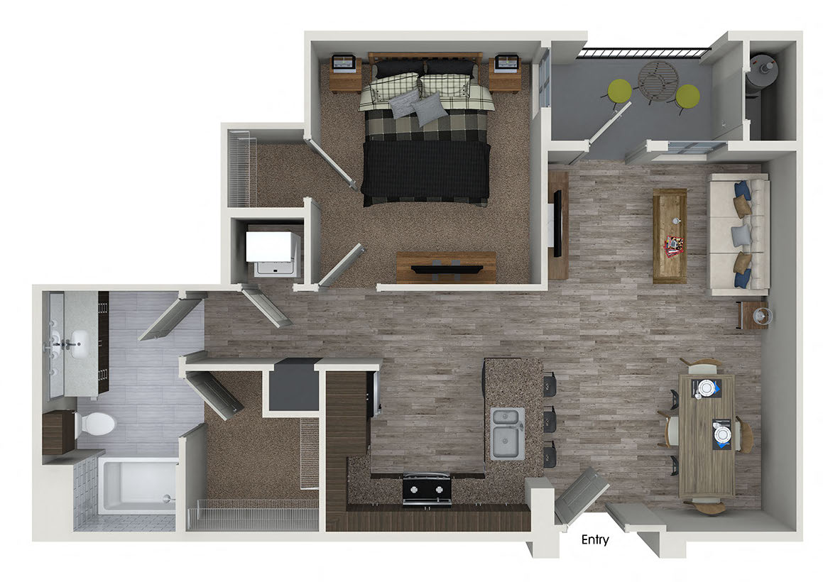 Floor plan for 1 bed, 1 bath, 772 sqft