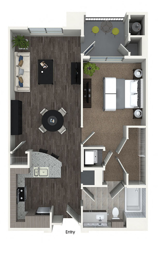Floor plan for 1 bed, 1 bath, 774 sqft
