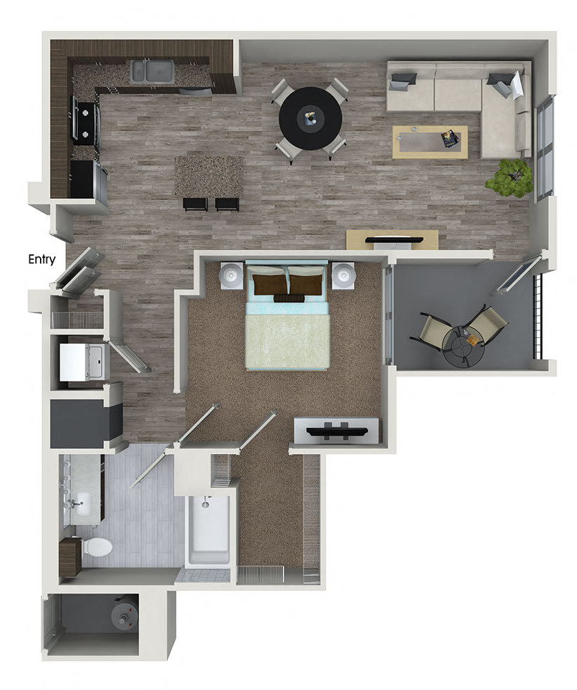 Floor plan for 1 bed, 1 bath, 786 sqft