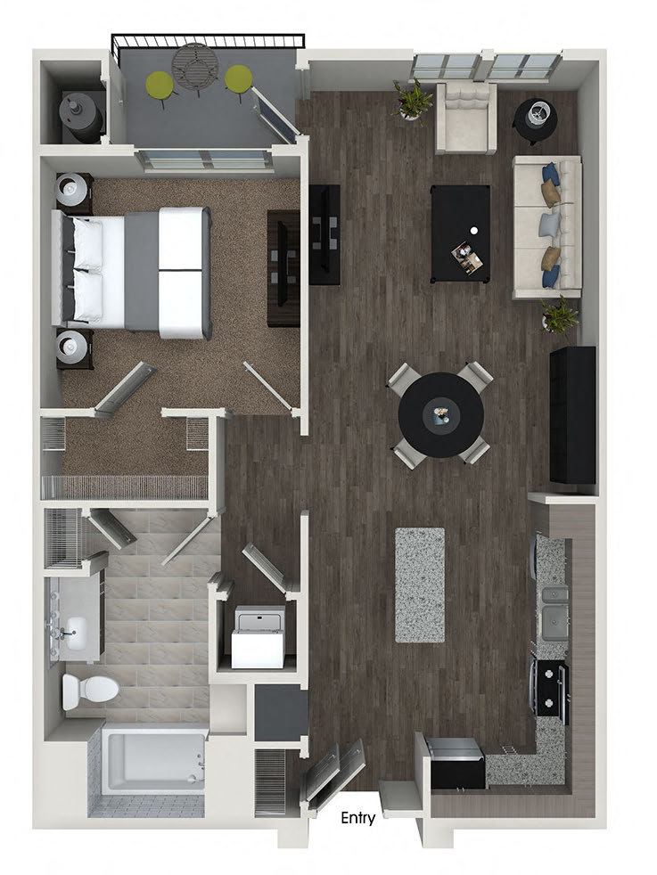Floor plan for 1 bed, 1 bath, 800 sqft