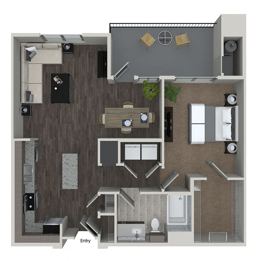 Floor plan for 1 bed, 1 bath, 871 sqft