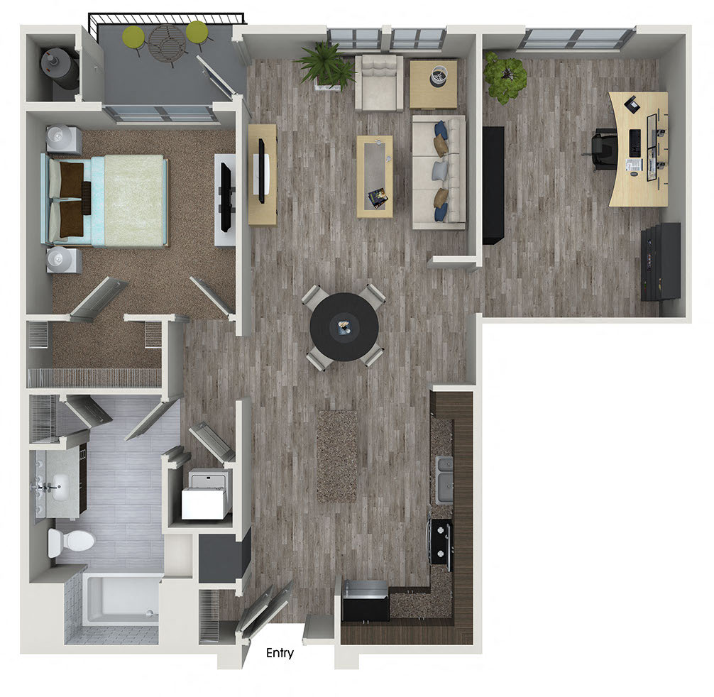 Floor plan for 1 bed, 1 bath, 994 sqft
