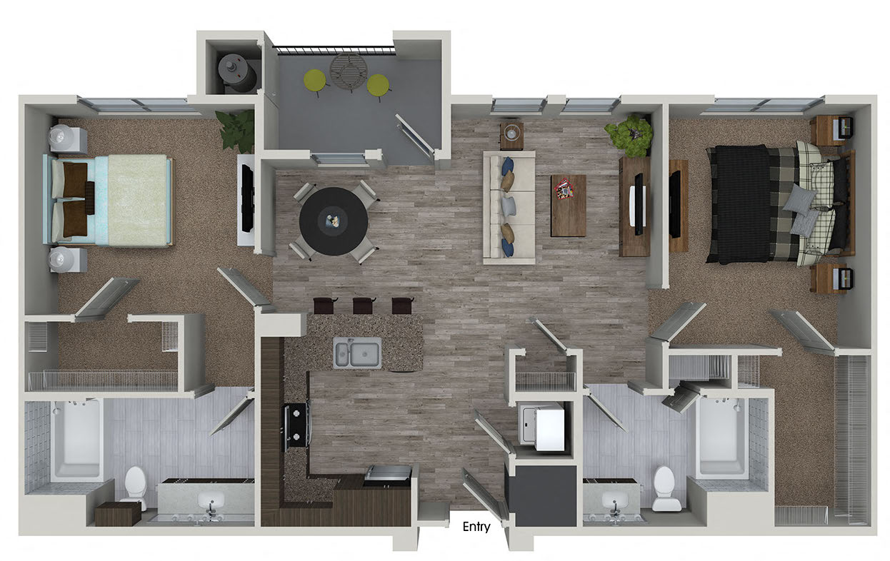 Floor plan for 2 beds, 2 baths, 1088 sqft