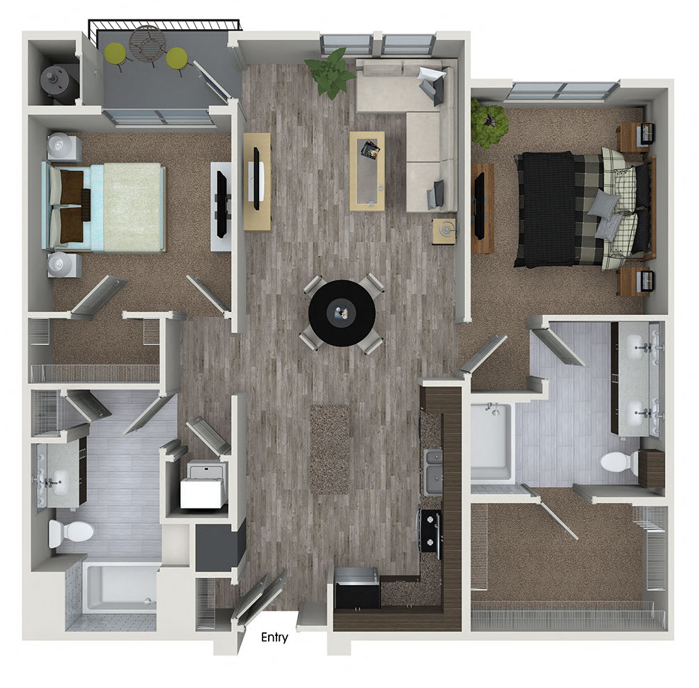 Floor plan for 2 beds, 2 baths, 1155 sqft