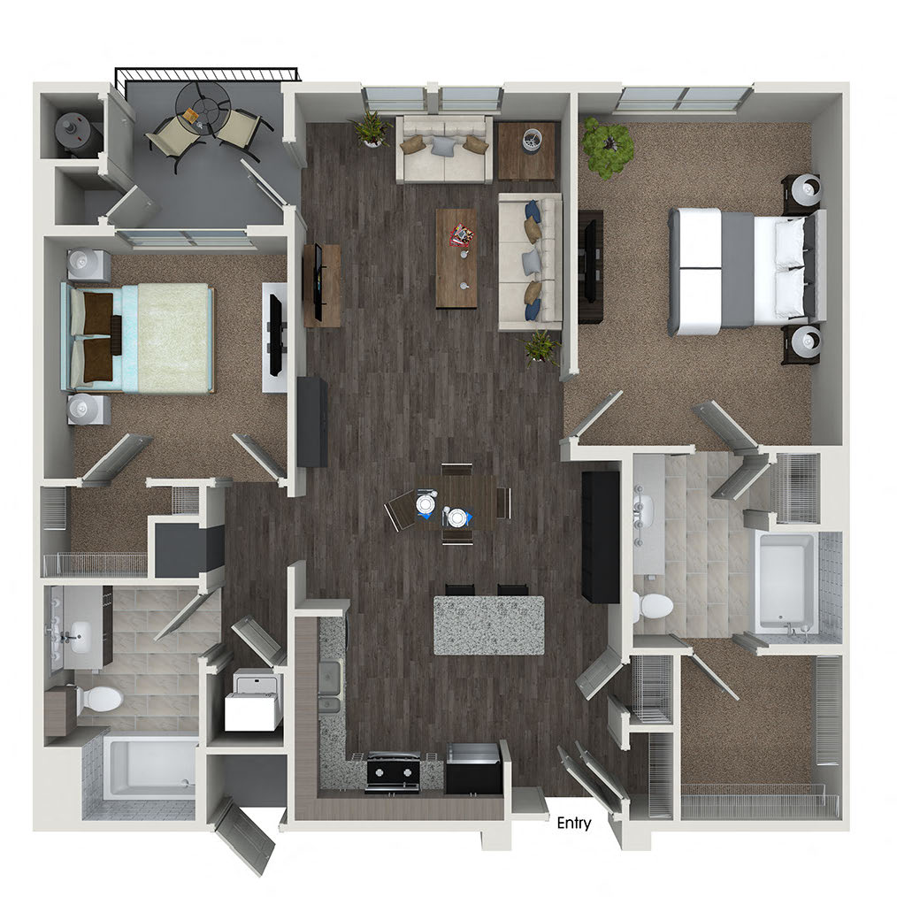 Floor plan for 2 beds, 2 baths, 1170 sqft