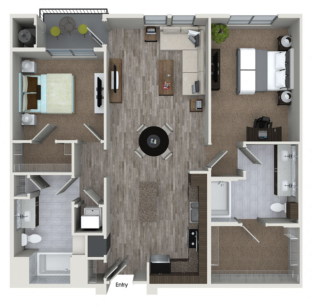 Floor plan for 2 beds, 2 baths, 1185 sqft