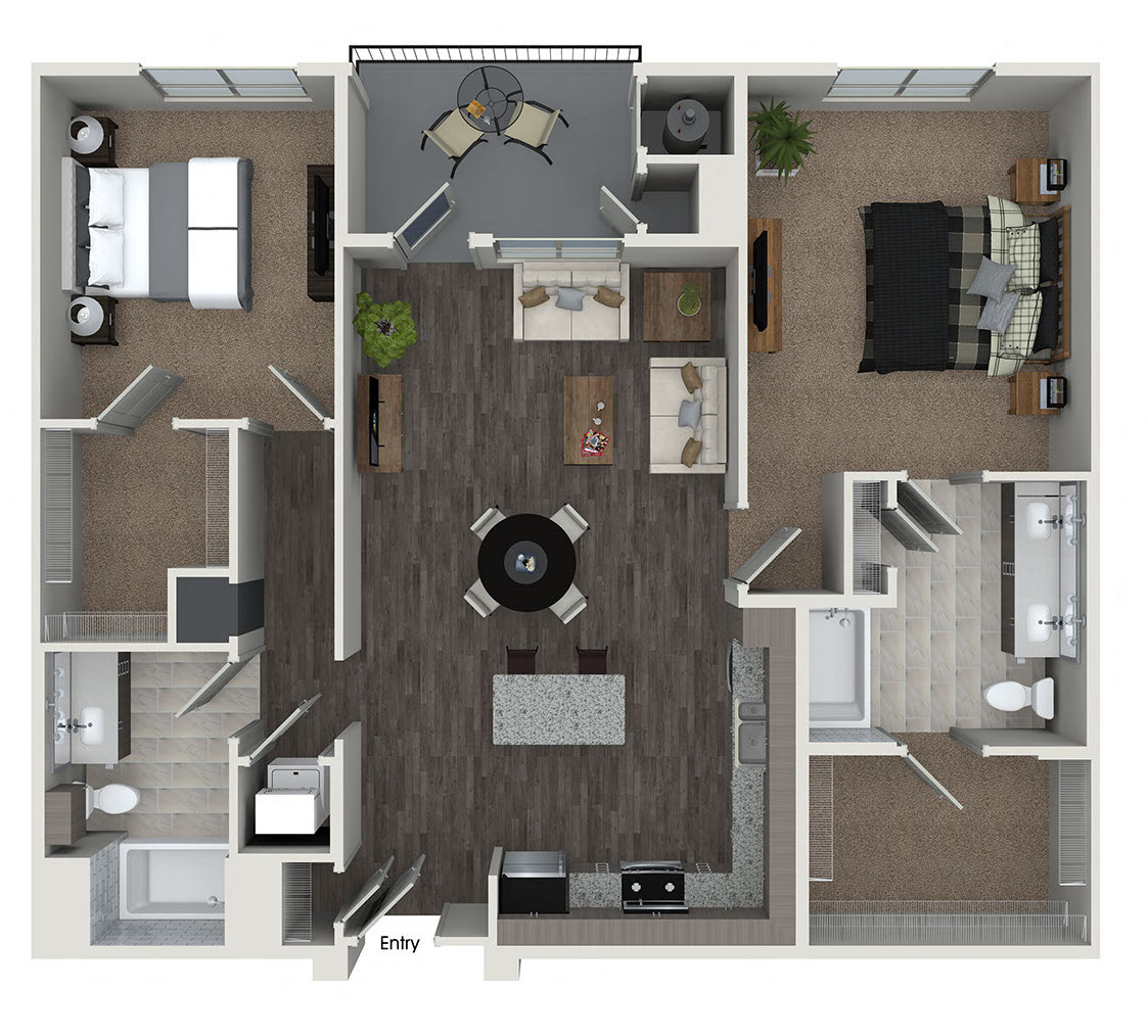 Floor plan for 2 beds, 2 baths, 1279 sqft