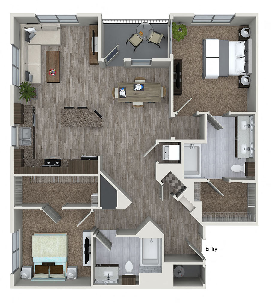 Floor plan for 2 beds, 2 baths, 1284 sqft