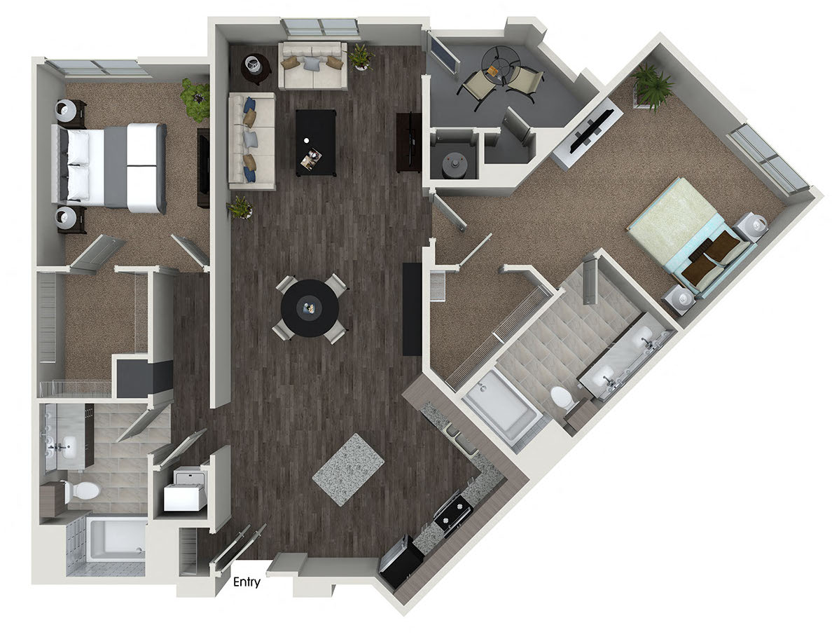 Floor plan for 2 beds, 2 baths, 1352 sqft