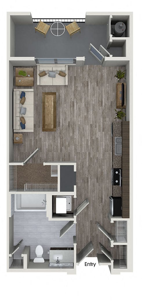 Floor plan for studio, 1 bath, 558 sqft