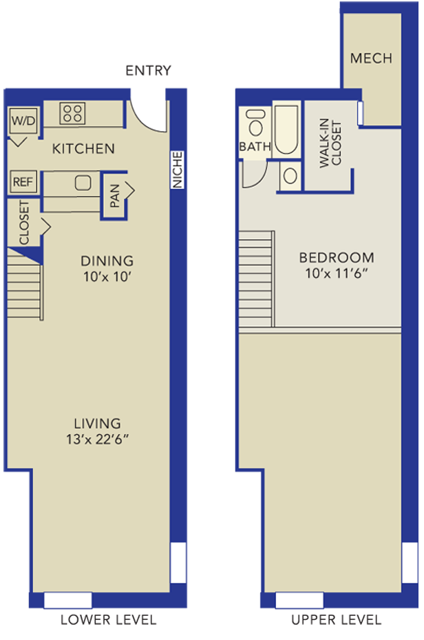 Floor plan for 1 bed, 1 bath, 852 sqft