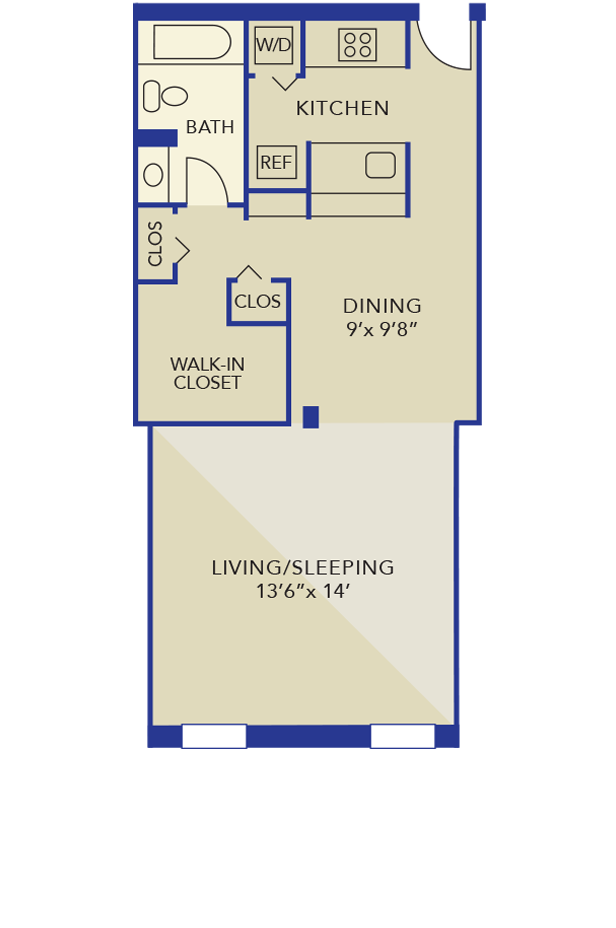 Floor plan for studio, 1 bath, 450 sqft