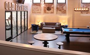 Harrisburg apartment for rent - A room with a pool table and a sign that says Old City Hall.