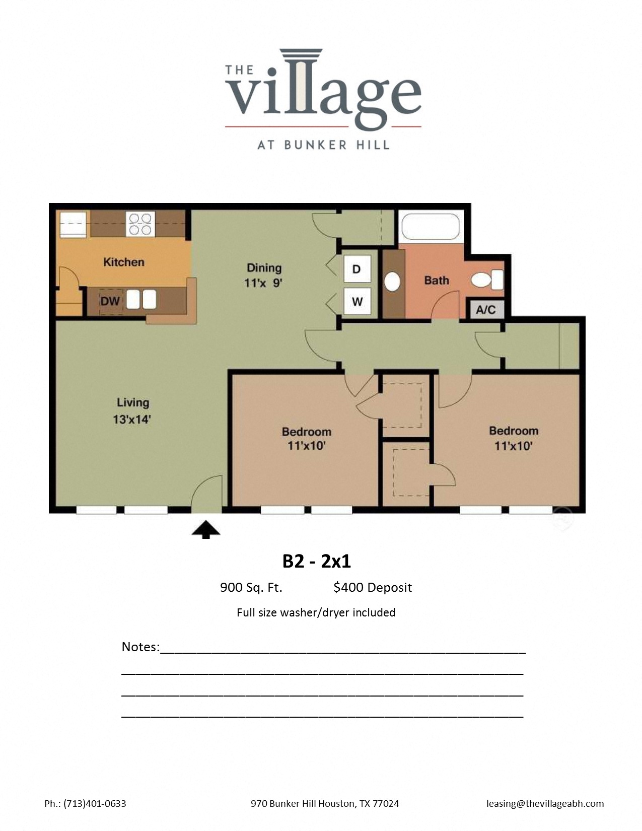 Floor plan for 2 beds, 1 bath, 900 sqft