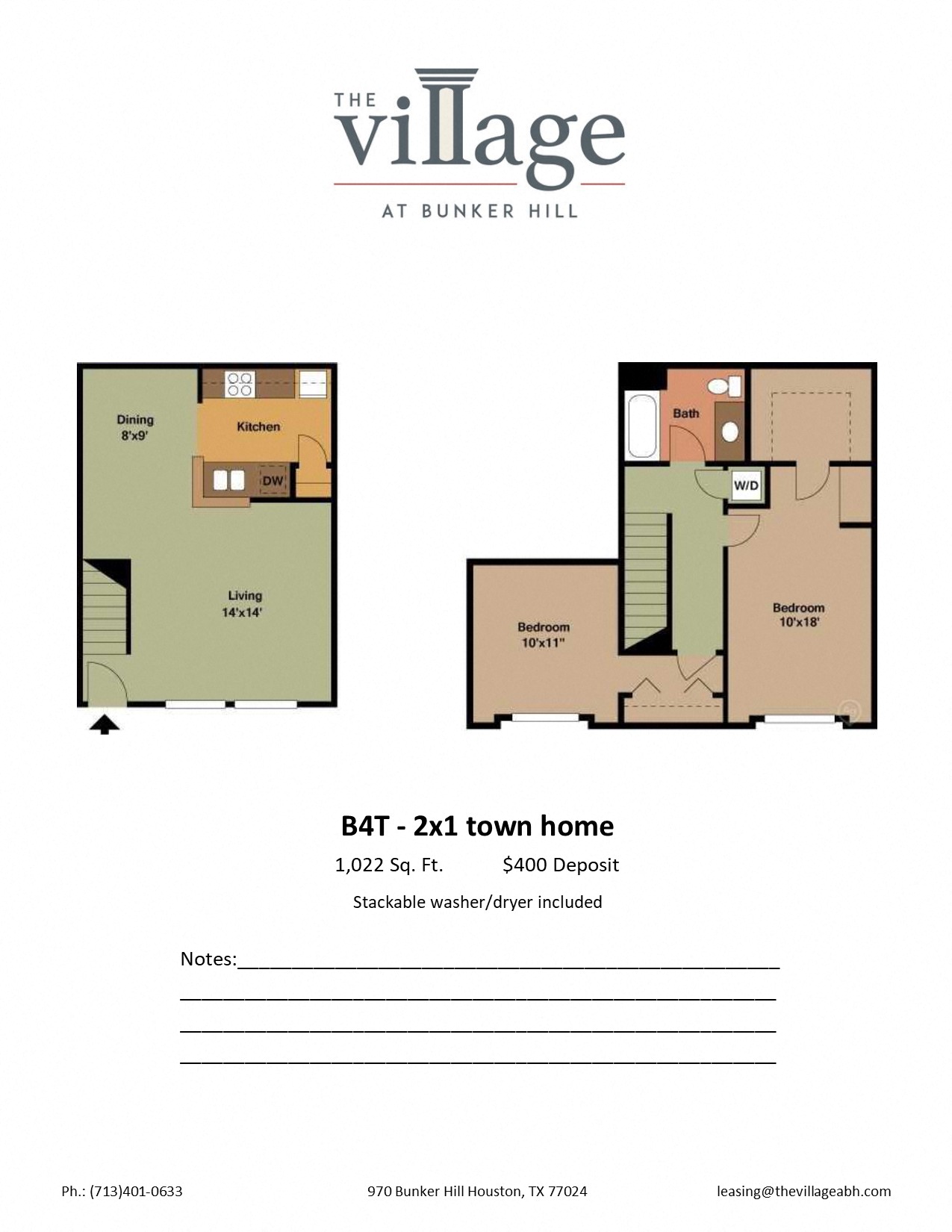 Floor plan for 2 beds, 1 bath, 1022 sqft