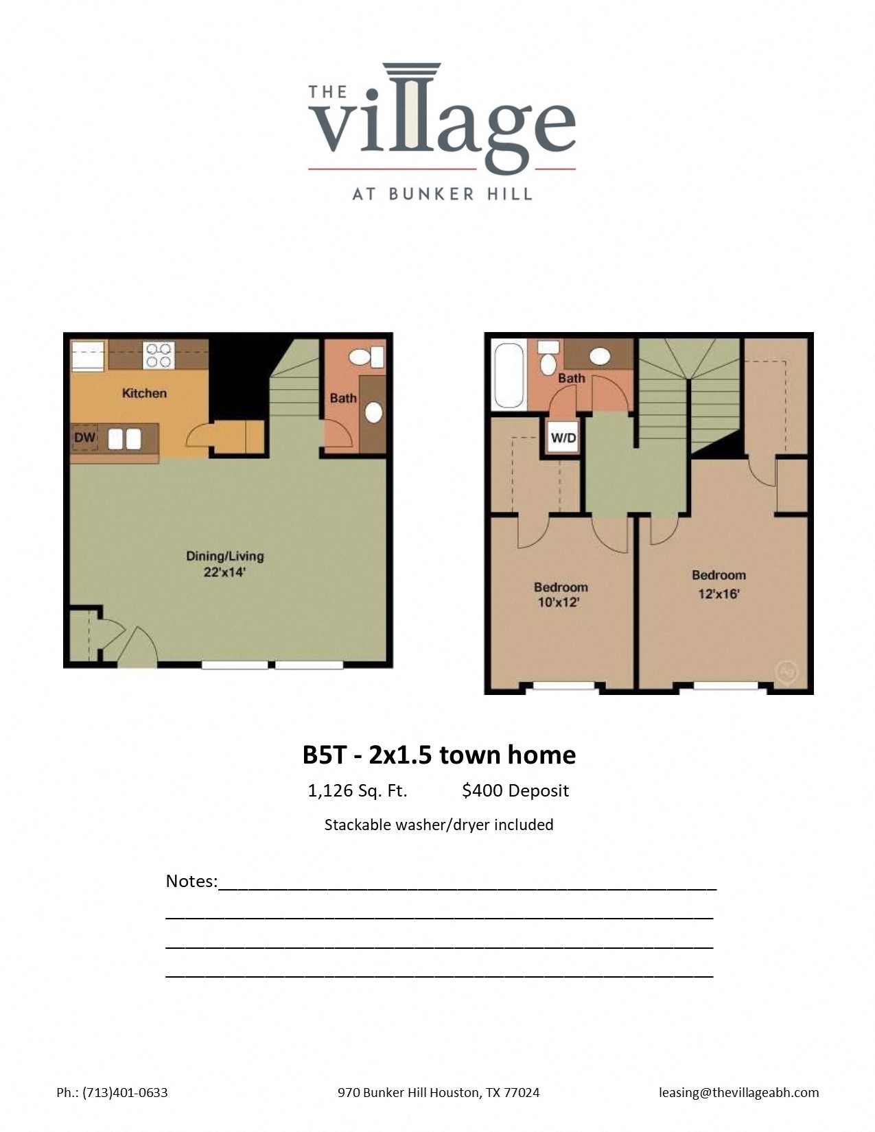 Floor plan for 2 beds, 1.5 baths, 1126 sqft