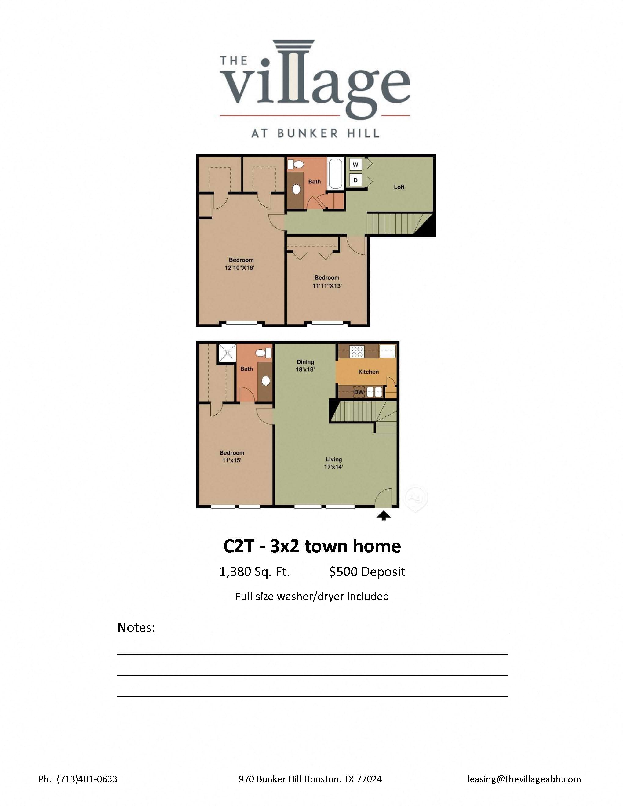 Floor plan for 3 beds, 2 baths, 1380 sqft