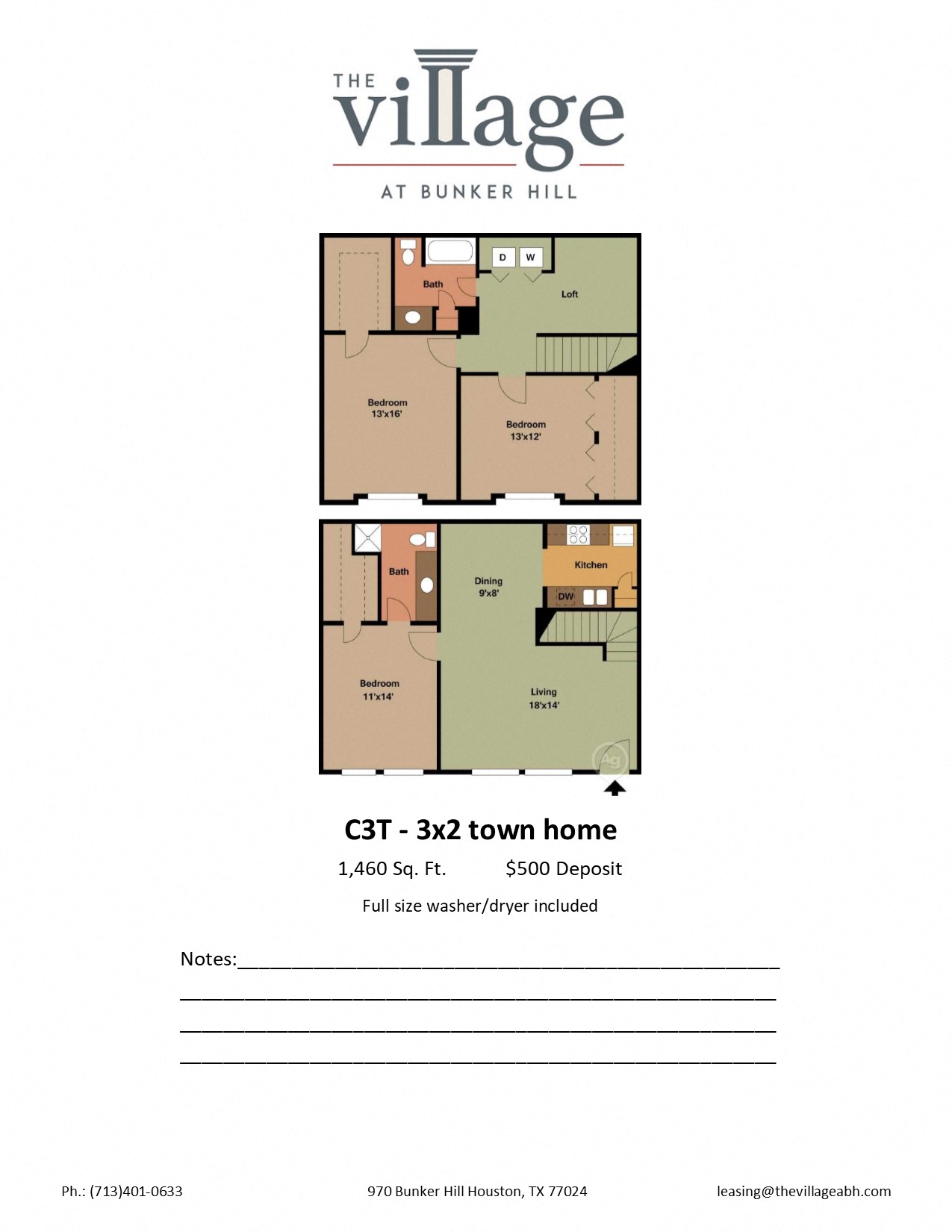 Floor plan for 3 beds, 2 baths, 1460 sqft