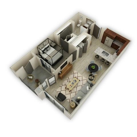 Floor plan for 1 bed, 1 bath, 775 sqft