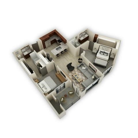 Floor plan for 2 beds, 2 baths, 1144 sqft