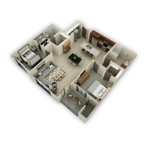 Floor plan for 2 beds, 2 baths, 1194 sqft