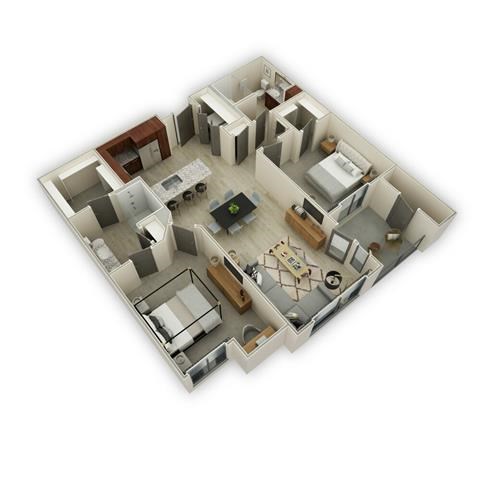 Floor plan for 2 beds, 2 baths, 1180 sqft