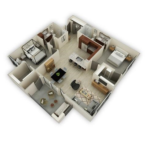 Floor plan for 2 beds, 2 baths, 1188 sqft