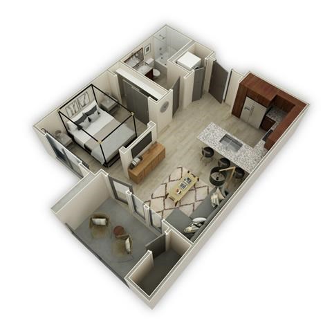Floor plan for studio, 1 bath, 587 sqft