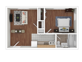 Washington apartment for rent - a stylized floor plan with a bedroom and a bathroom