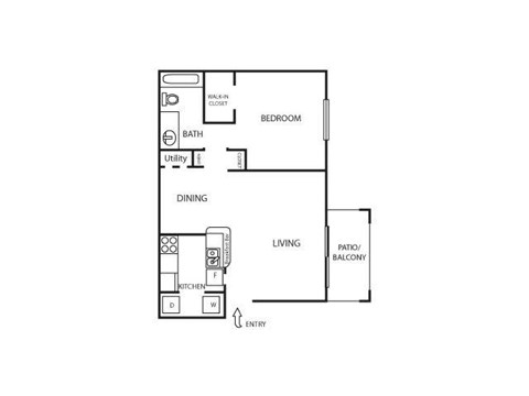 Floor plan for 1 bed, 1 bath, 850 sqft