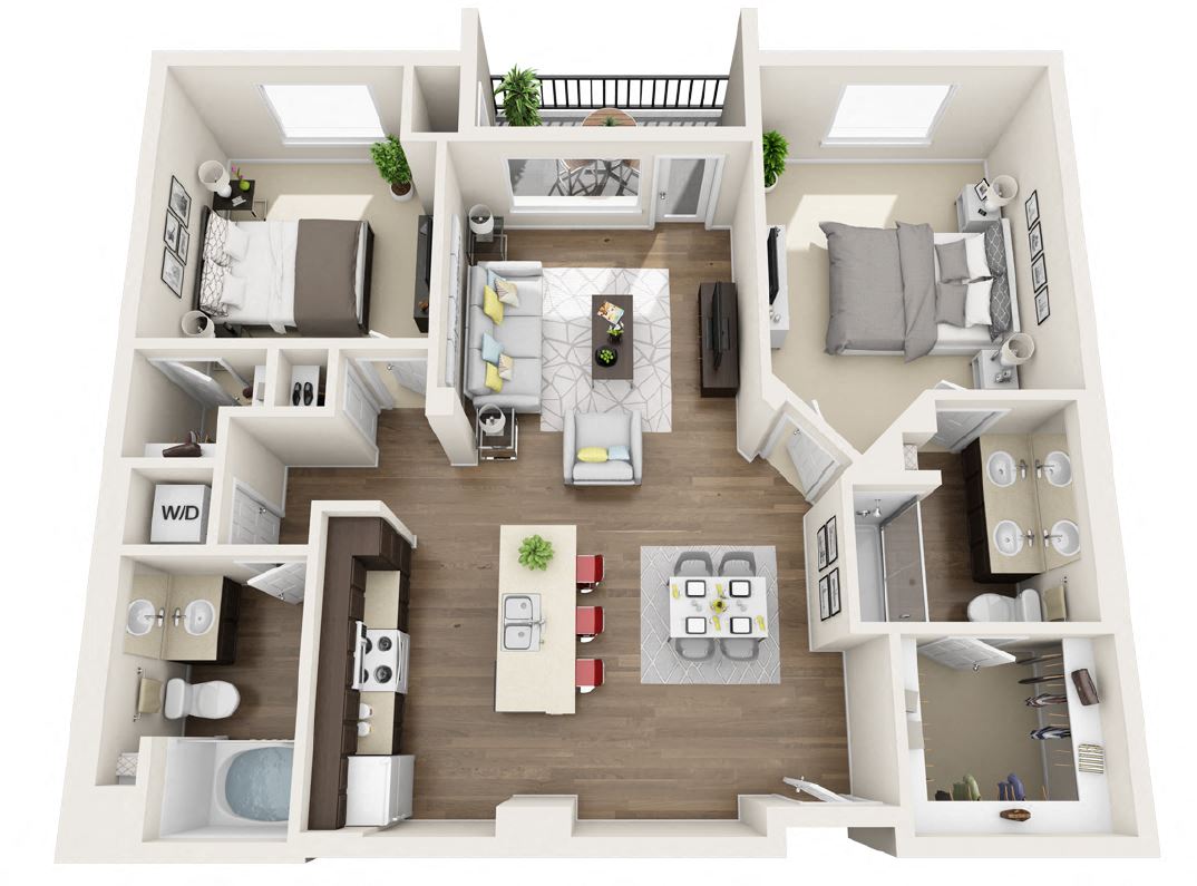 Floor plan for 2 beds, 2 baths, 1094 sqft