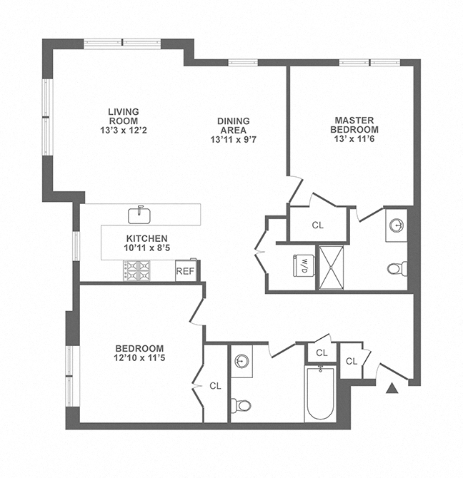 Floor plan for 2 beds, 2 baths, 1194 sqft