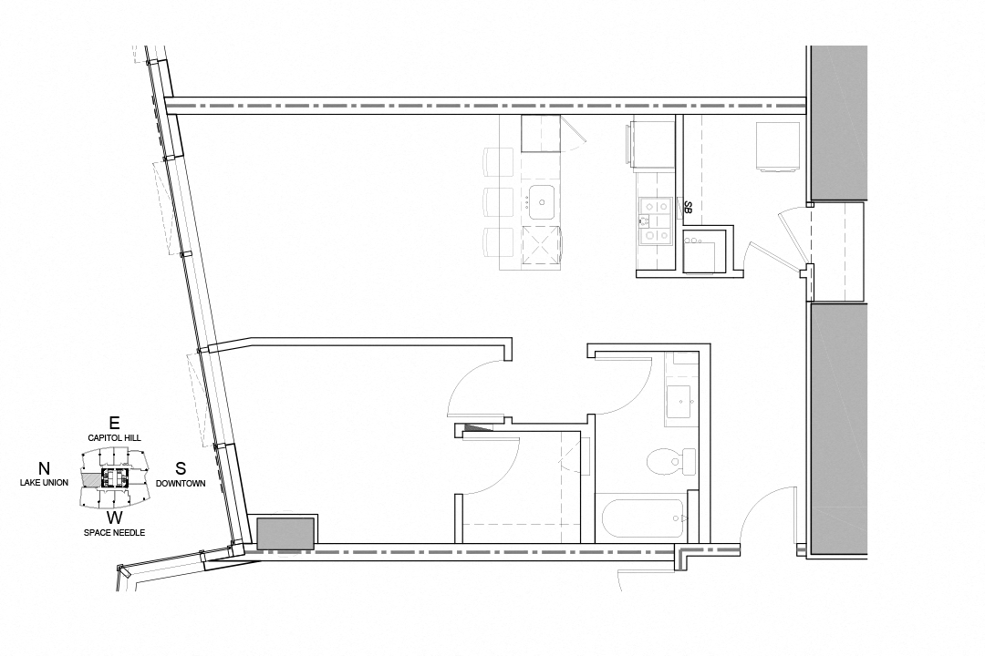 Floor plan for 1 bed, 1 bath, 880 sqft