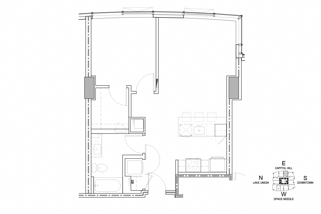Floor plan for 1 bed, 1 bath, 787 sqft