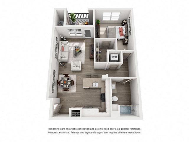 Floor plan for 1 bed, 1 bath, 748 sqft