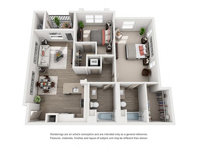Floor plan for 2 beds, 2 baths, 1138 sqft