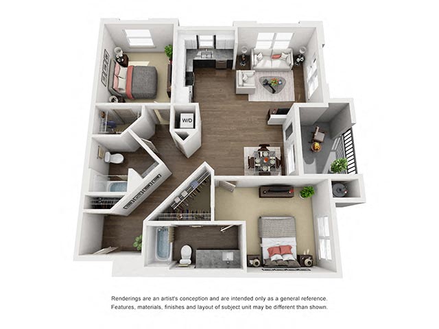 Floor plan for 2 beds, 2 baths, 1160 sqft