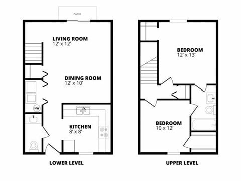 Floor plan for 2 beds, 1.5 baths, 1002 sqft