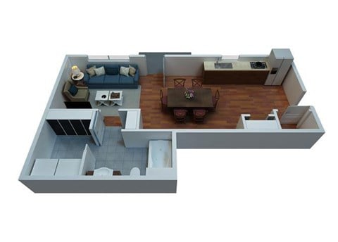 Floor plan for studio, 1 bath, 566 sqft