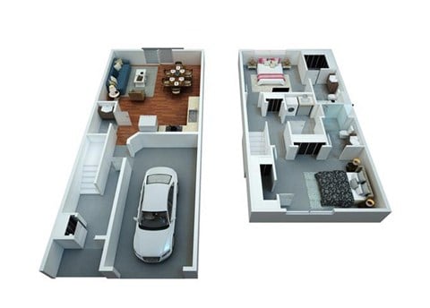 Floor plan for 2 beds, 2.5 baths, 1341 sqft