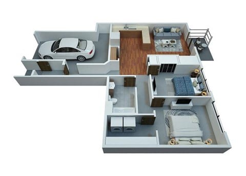 Floor plan for 2 beds, 1 bath, 1227 sqft