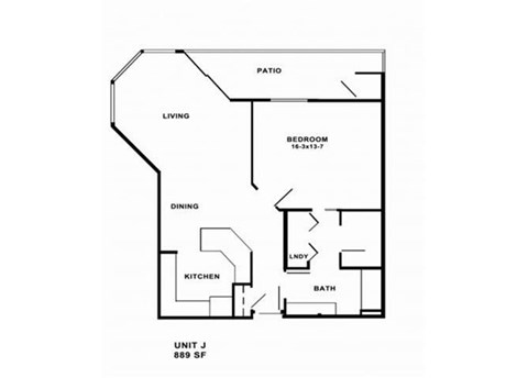 Floor plan for 1 bed, 1 bath, 868 sqft