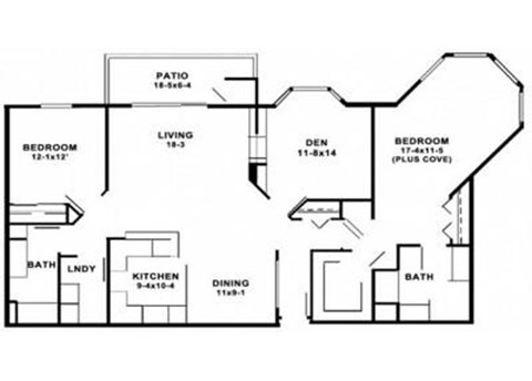 Floor plan for 2 beds, 2 baths, 1500 sqft