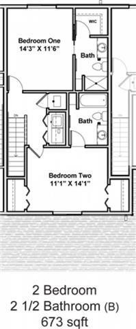 Floor plan for 2 beds, 2.5 baths, 1191 sqft
