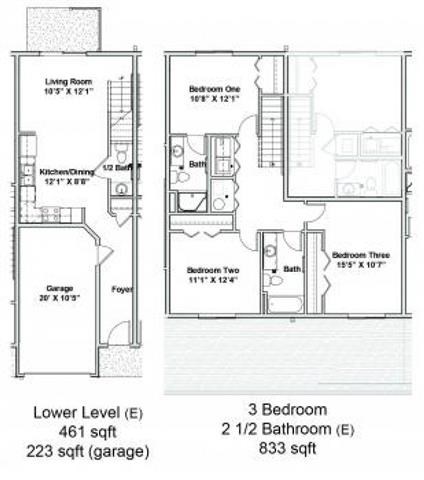 Floor plan for 3 beds, 2.5 baths, 1379 sqft