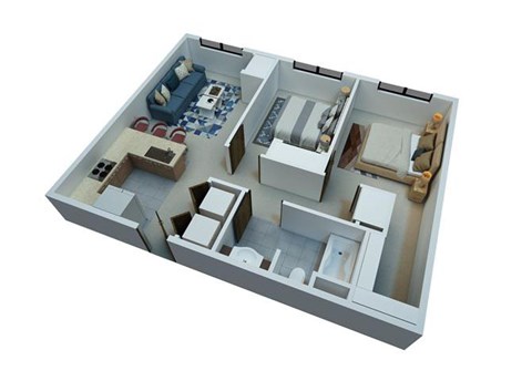 Floor plan for 2 beds, 1 bath, 896 sqft