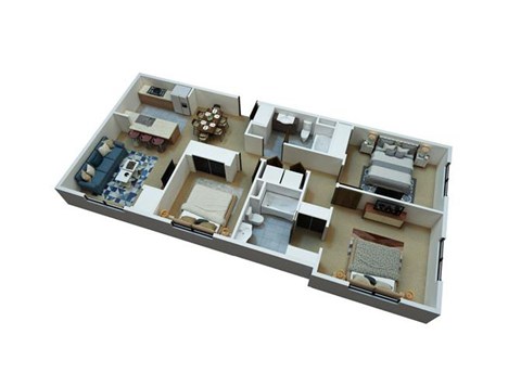 Floor plan for 3 beds, 2 baths, 1257 sqft