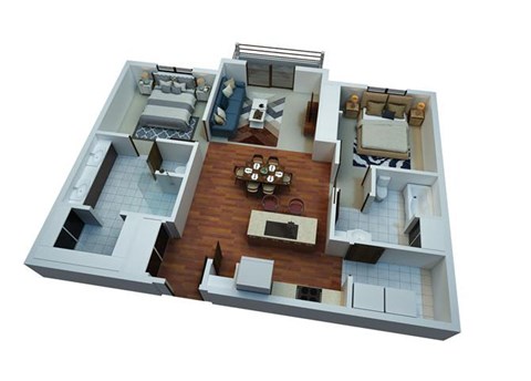 Floor plan for 2 beds, 2 baths, 1128 sqft